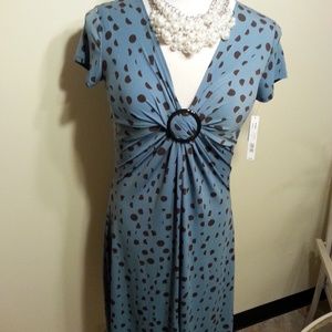 NWT Blue/Brown Ladies Stretch Short Sleeve Dress